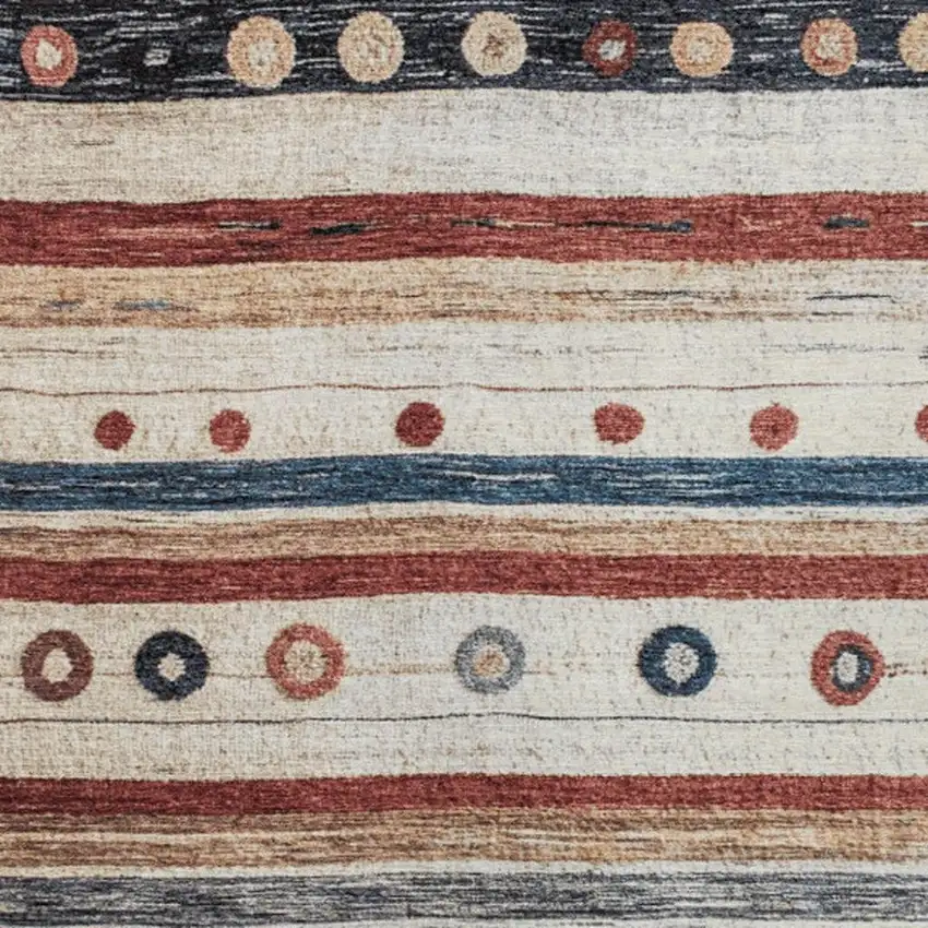 Beige Rust And Navy Blue Striped Washable Indoor Outdoor Area Rug Photo 3