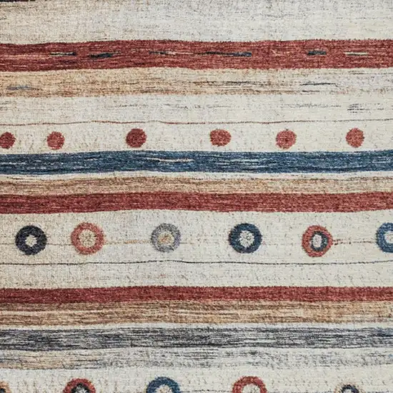 Beige Rust And Navy Blue Striped Washable Indoor Outdoor Area Rug Photo 8