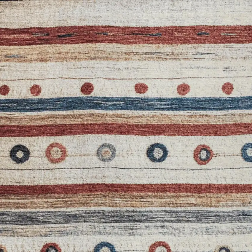 Beige Rust And Navy Blue Striped Washable Indoor Outdoor Area Rug Photo 8