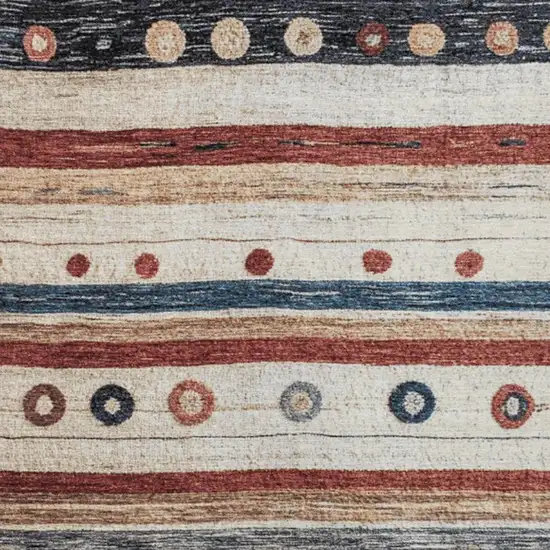 Beige Rust And Navy Blue Striped Washable Indoor Outdoor Area Rug Photo 3