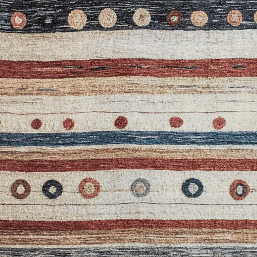 Beige Rust And Navy Blue Striped Washable Indoor Outdoor Area Rug Photo 3