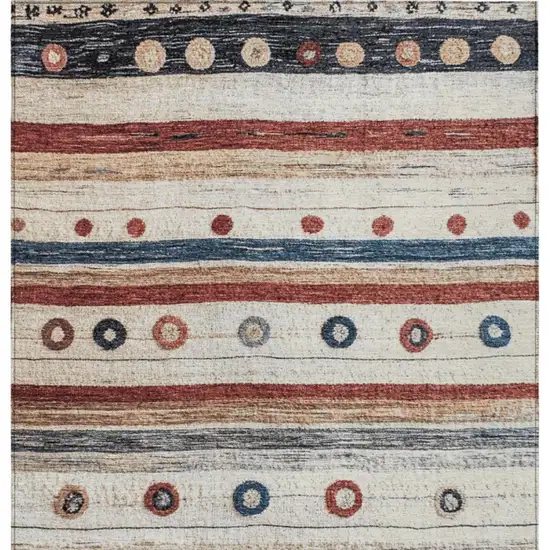 Beige Rust And Navy Blue Striped Washable Indoor Outdoor Area Rug Photo 9