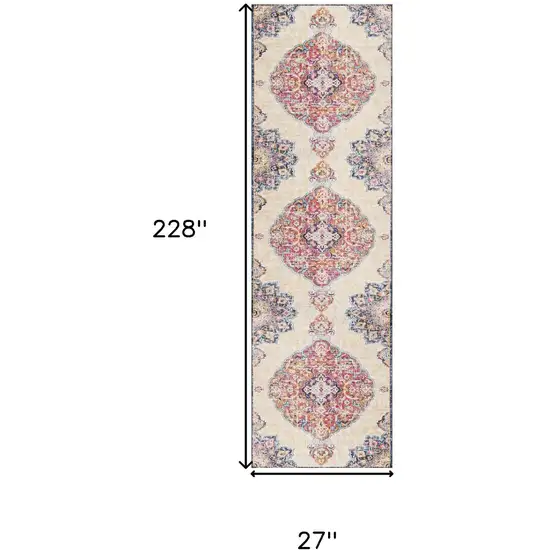 Beige Rust And Purple Medallion Runner Rug Photo 3