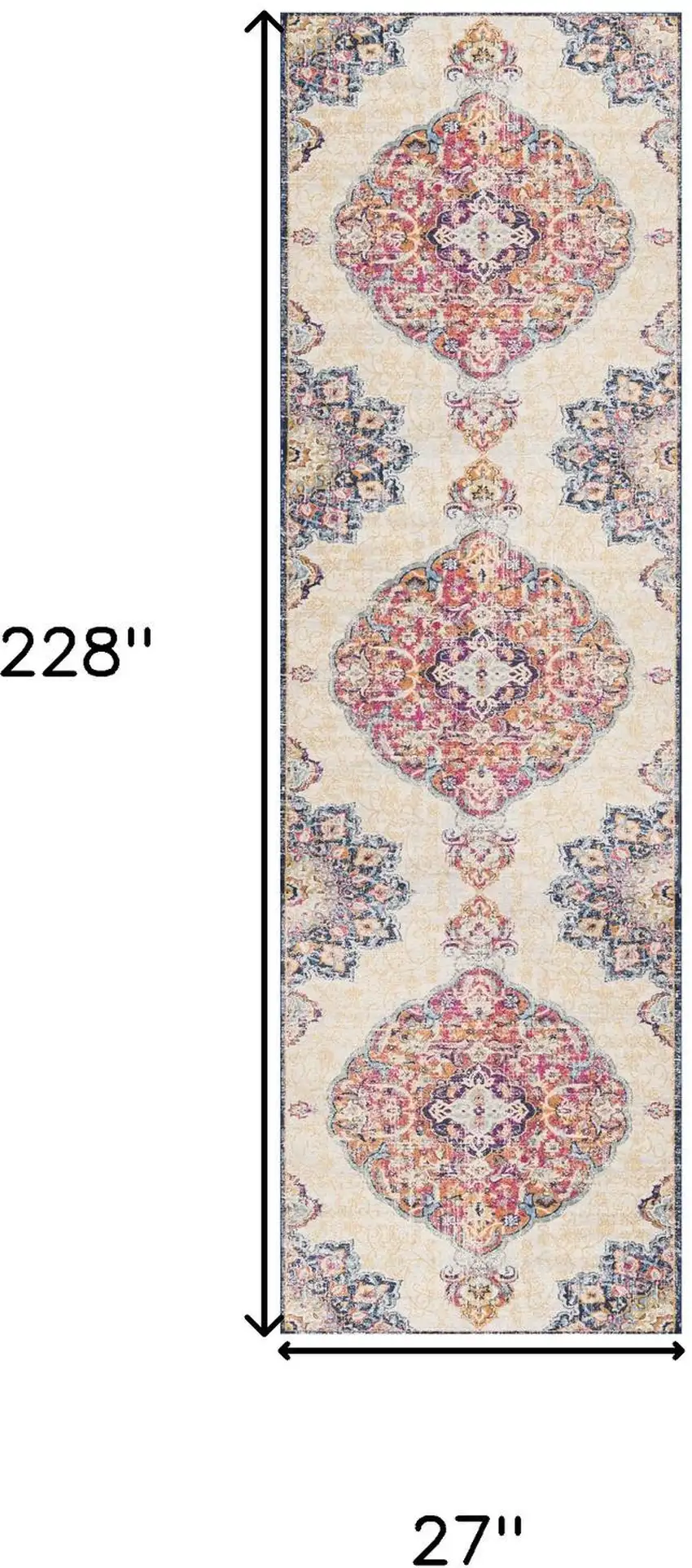 Beige Rust And Purple Medallion Runner Rug Photo 3