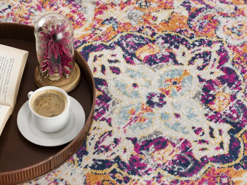 Beige Rust And Purple Medallion Runner Rug Photo 7