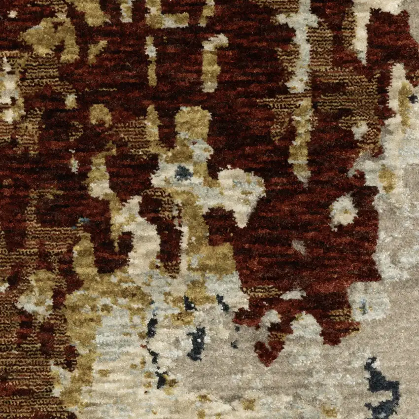 Beige Rust And Tan Abstract Area Rug With Fringe Photo 4