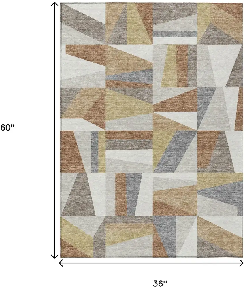 Beige Rust And Taupe Geometric Washable Indoor Outdoor Area Rug Photo 3