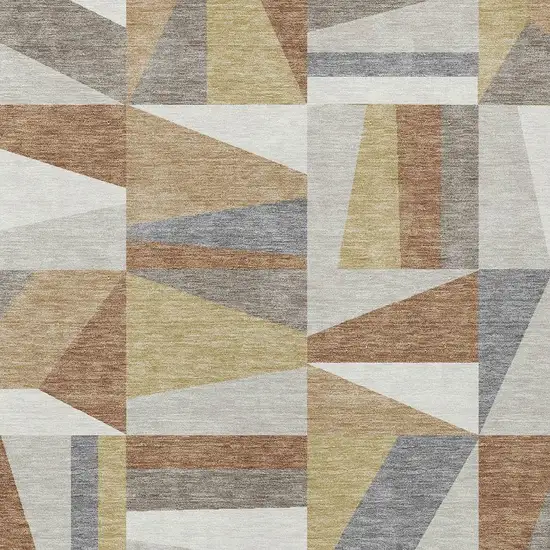 Beige Rust And Taupe Geometric Washable Indoor Outdoor Area Rug Photo 6