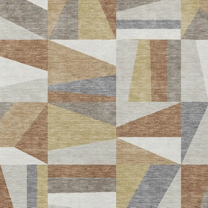 Beige Rust And Taupe Geometric Washable Indoor Outdoor Area Rug Photo 6
