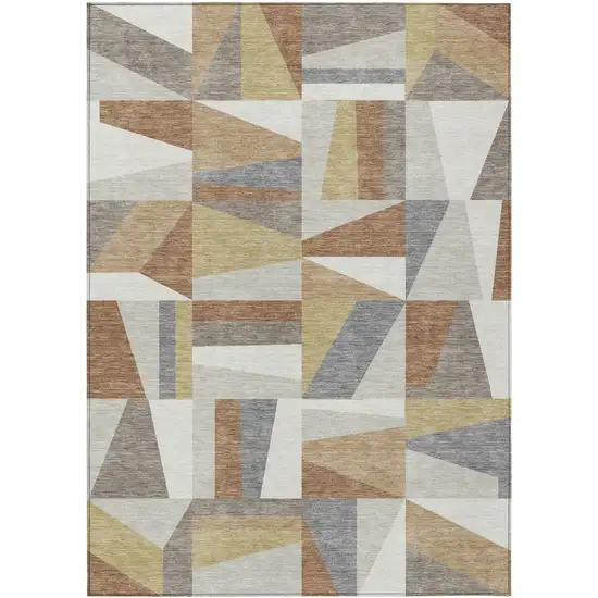 Beige Rust And Taupe Geometric Washable Indoor Outdoor Area Rug Photo 2
