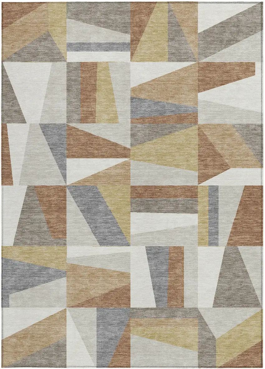 Beige Rust And Taupe Geometric Washable Indoor Outdoor Area Rug Photo 4