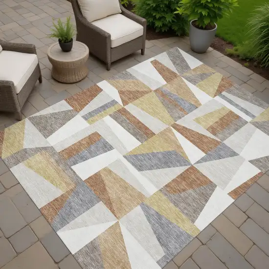 Beige Rust And Taupe Geometric Washable Indoor Outdoor Area Rug Photo 8