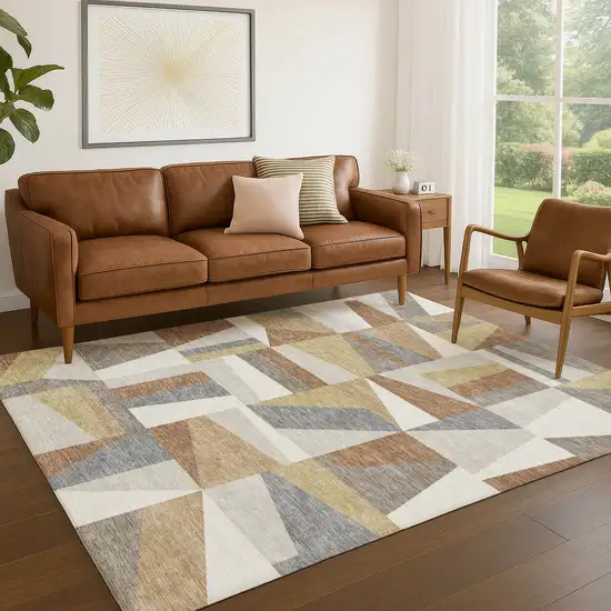 Beige Rust And Taupe Geometric Washable Indoor Outdoor Area Rug Photo 8