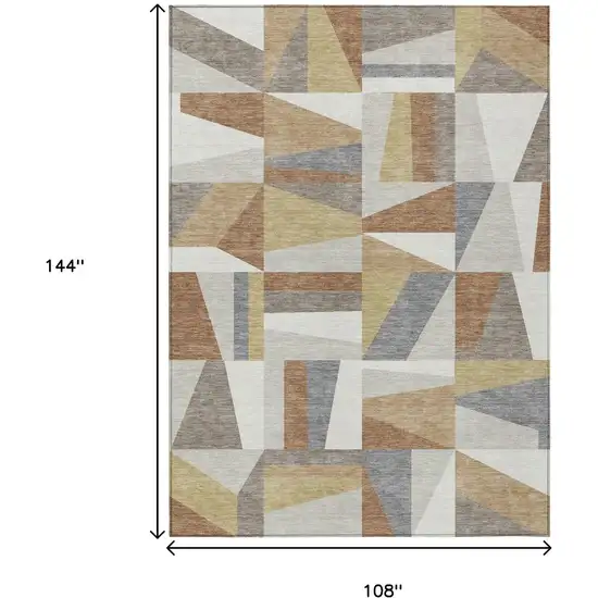 Beige Rust And Taupe Geometric Washable Indoor Outdoor Area Rug Photo 3