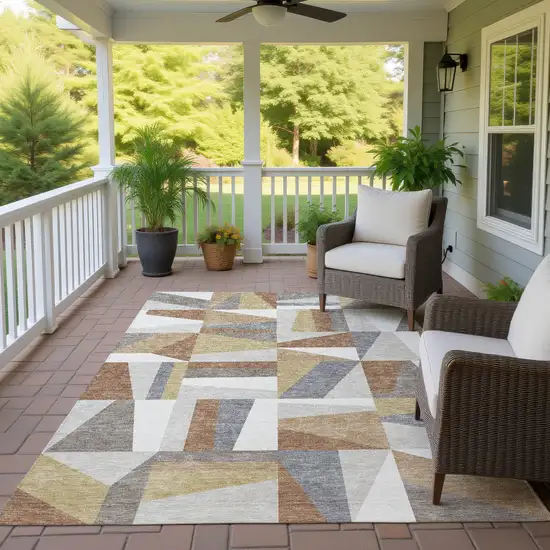Beige Rust And Taupe Geometric Washable Indoor Outdoor Area Rug Photo 9