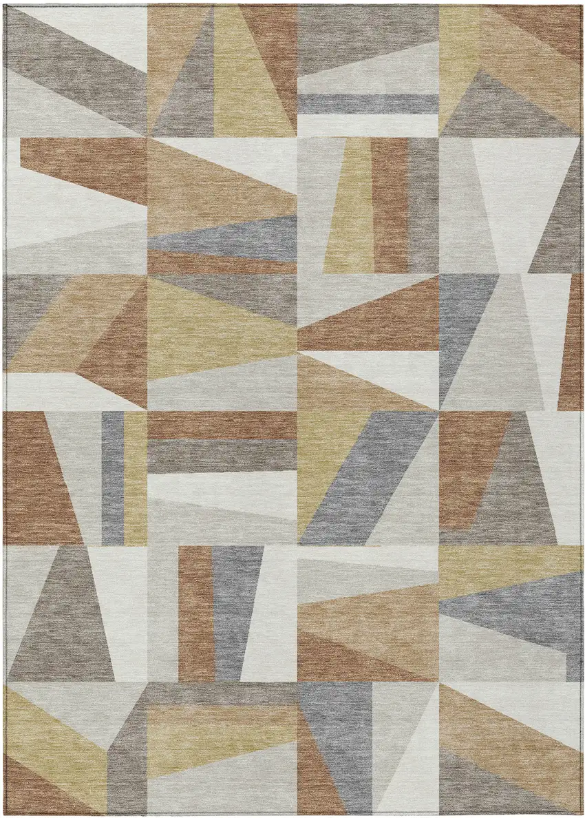 Beige Rust And Taupe Geometric Washable Indoor Outdoor Area Rug Photo 2