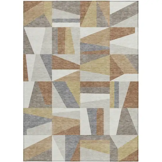 Beige Rust And Taupe Geometric Washable Indoor Outdoor Area Rug Photo 4