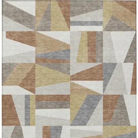 Beige Rust And Taupe Geometric Washable Indoor Outdoor Area Rug Photo 4