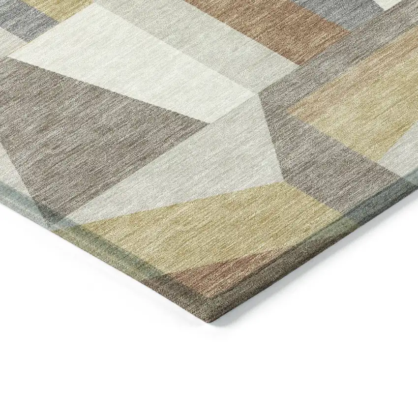 Beige Rust And Taupe Geometric Washable Indoor Outdoor Area Rug Photo 5
