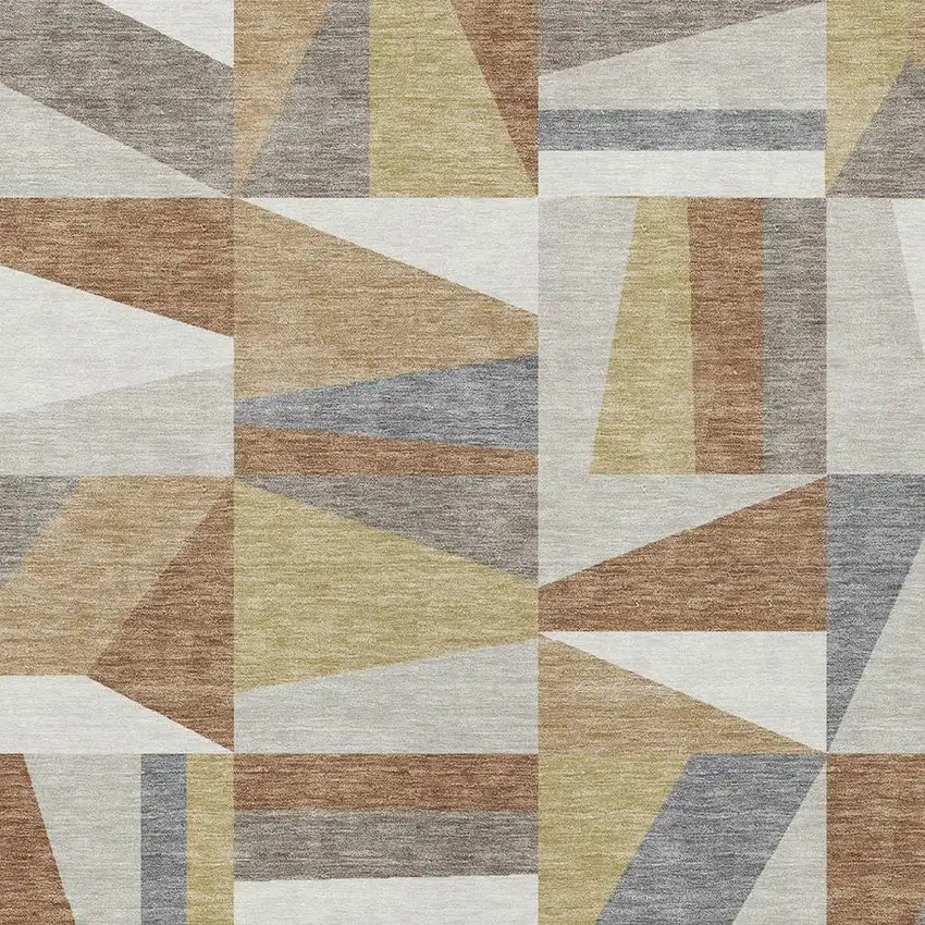 Beige Rust And Taupe Geometric Washable Indoor Outdoor Area Rug Photo 6