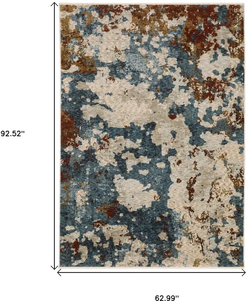 Beige Rust And Teal Abstract Distressed Area Rug With Fringe Photo 3