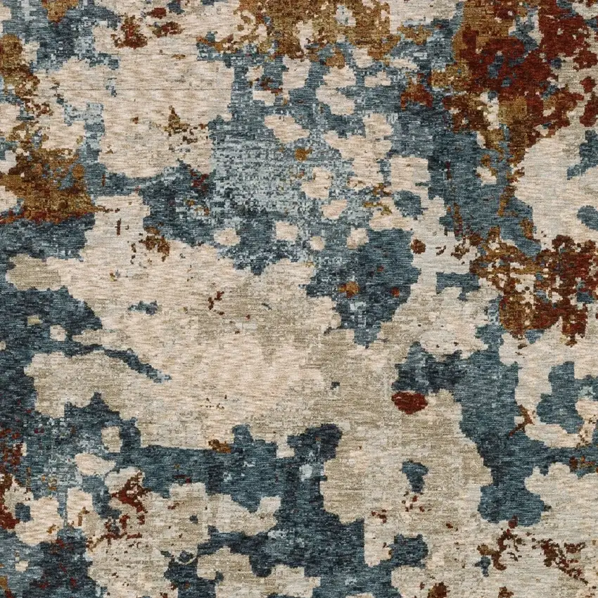 Beige Rust And Teal Abstract Distressed Area Rug With Fringe Photo 4