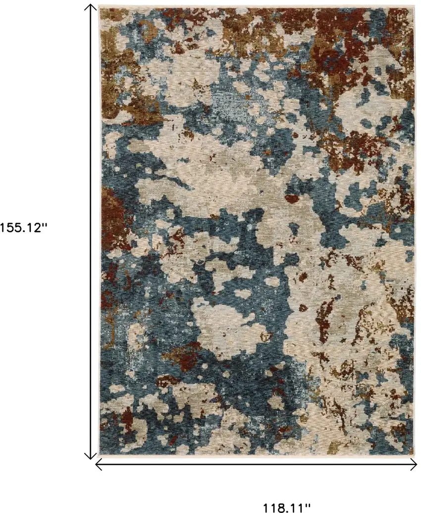 Beige Rust And Teal Abstract Distressed Area Rug With Fringe Photo 3