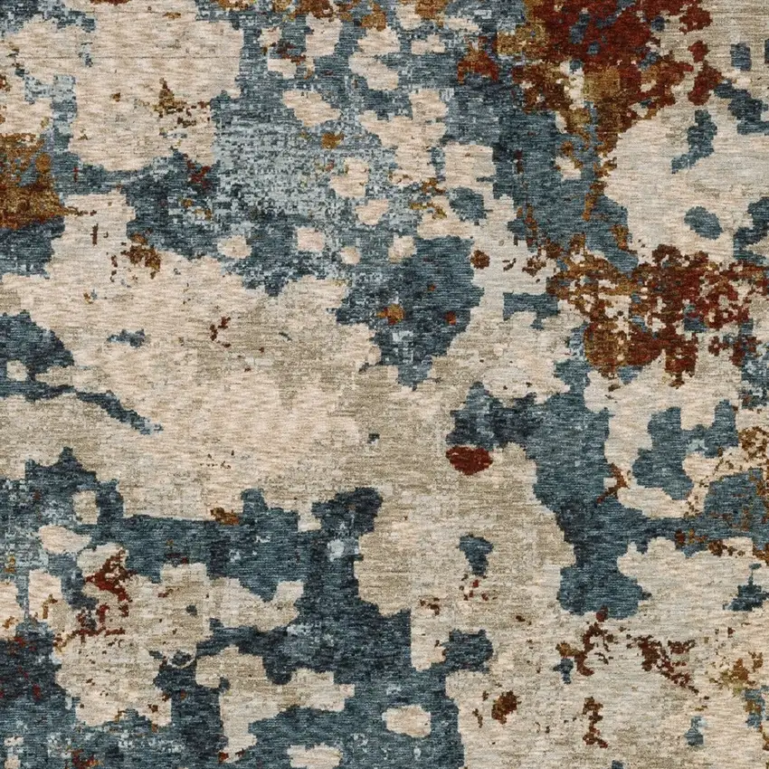 Beige Rust And Teal Abstract Distressed Area Rug With Fringe Photo 4