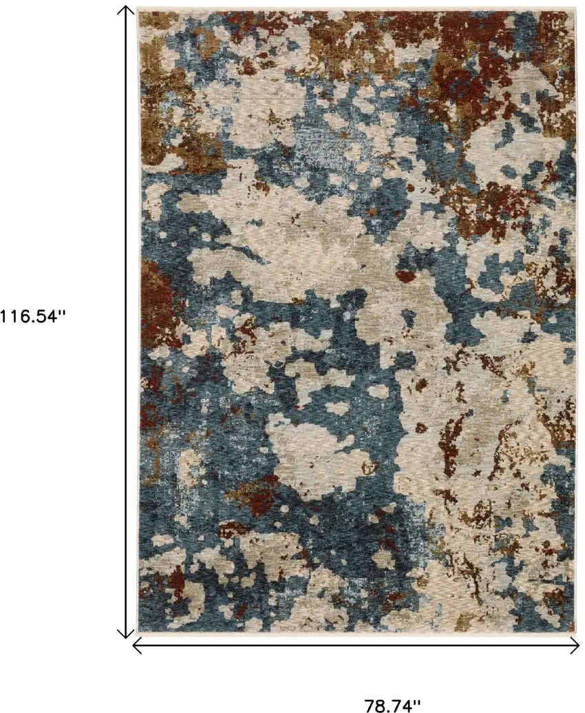 Beige Rust And Teal Abstract Distressed Area Rug With Fringe Photo 3
