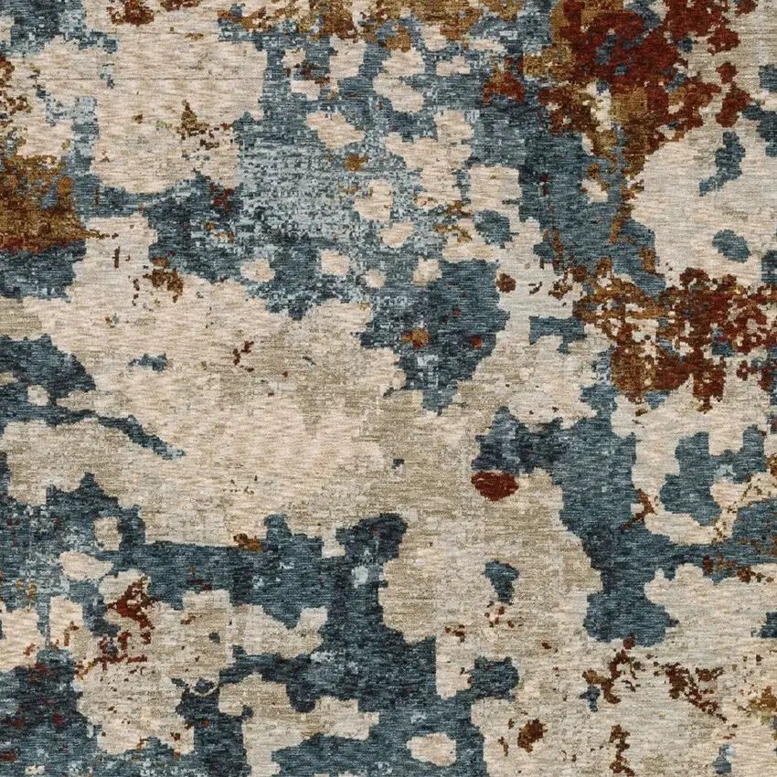 Beige Rust And Teal Abstract Distressed Area Rug With Fringe Photo 4