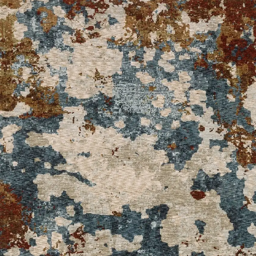 Beige Rust And Teal Abstract Distressed Area Rug With Fringe Photo 5