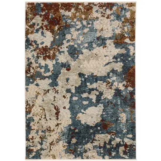 Beige Rust And Teal Abstract Distressed Area Rug With Fringe Photo 6