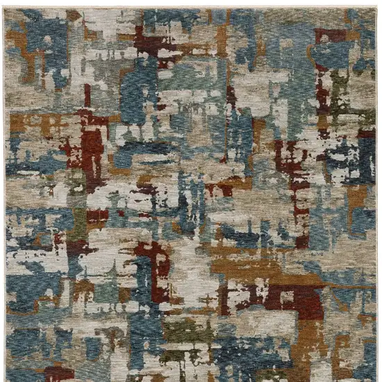 Beige Rust And Teal Abstract Distressed Area Rug With Fringe Photo 5