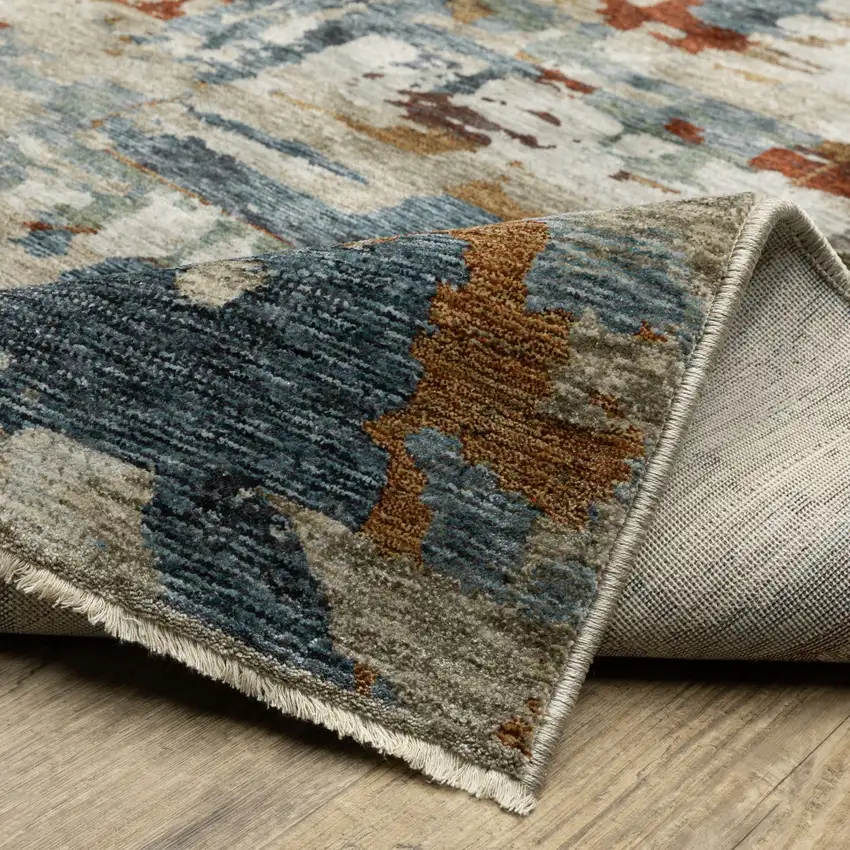 Beige Rust And Teal Abstract Distressed Area Rug With Fringe Photo 4