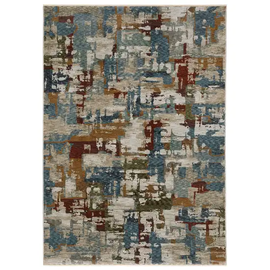 Beige Rust And Teal Abstract Distressed Area Rug With Fringe Photo 6