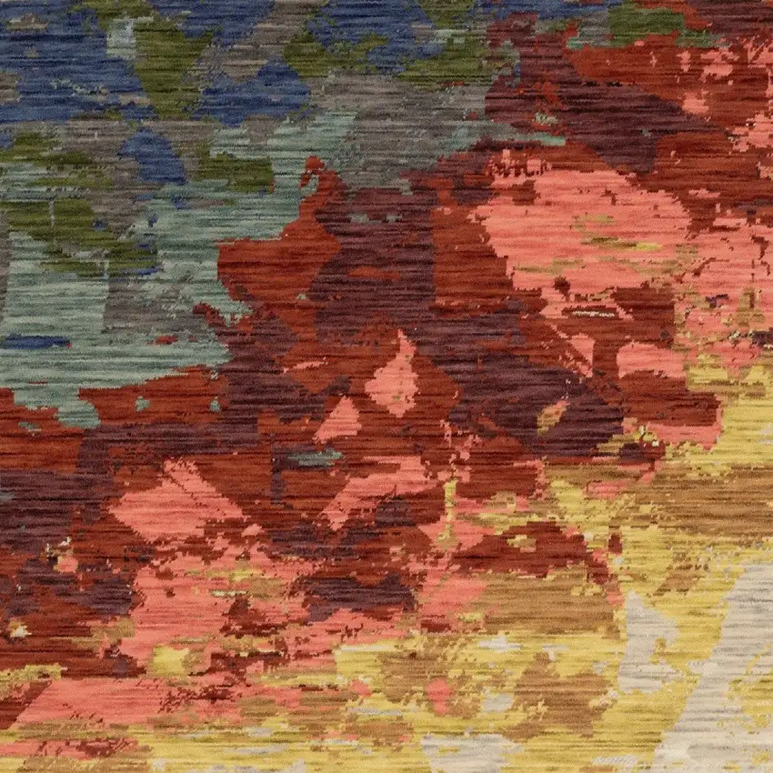 Beige Rust And Yellow Abstract Area Rug With Fringe Photo 5