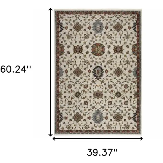 Beige Rust Red Blue Gold And Grey Oriental Power Loom Stain Resistant Area Rug With Fringe Photo 3
