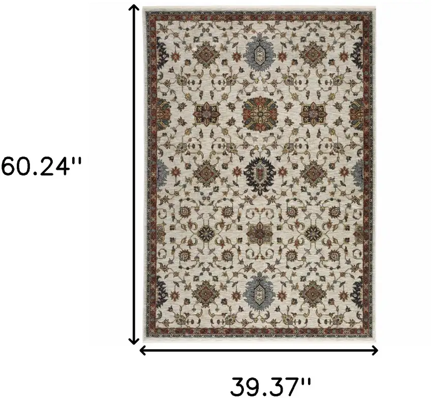 Beige Rust Red Blue Gold And Grey Oriental Power Loom Stain Resistant Area Rug With Fringe Photo 3