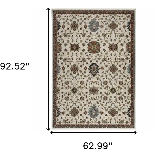 Beige Rust Red Blue Gold And Grey Oriental Power Loom Stain Resistant Area Rug With Fringe Photo 3