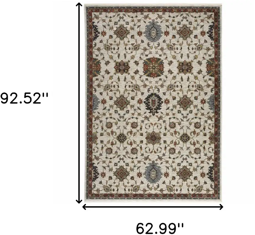 Beige Rust Red Blue Gold And Grey Oriental Power Loom Stain Resistant Area Rug With Fringe Photo 3