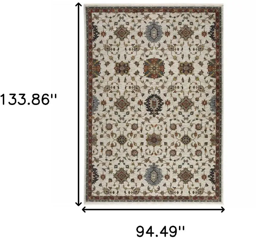 Blue and Beige Oriental Power Loom Area Rug With Fringe Photo 3