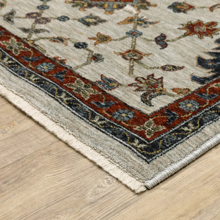 Beige Rust Red Blue Gold And Grey Oriental Power Loom Stain Resistant Area Rug With Fringe Photo 5