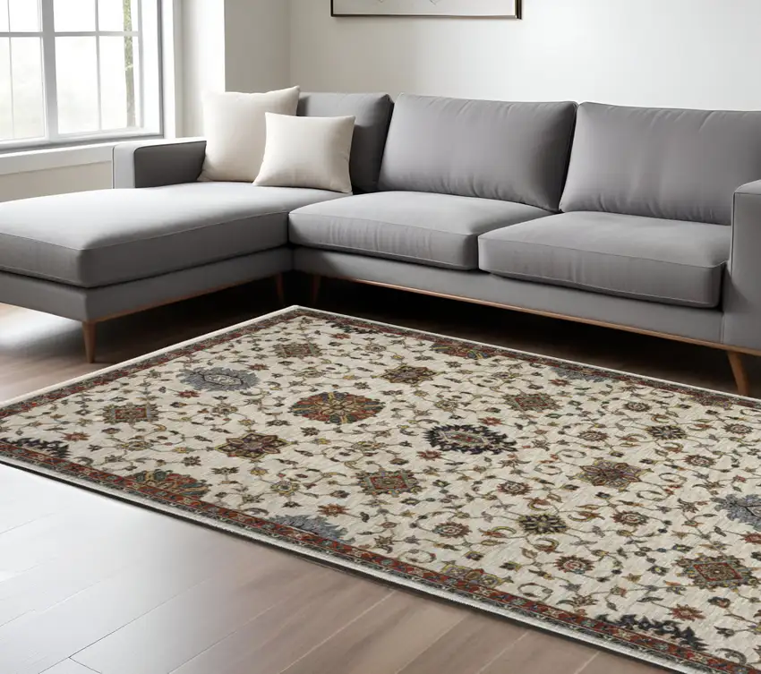 Blue and Beige Oriental Power Loom Area Rug With Fringe Photo 1