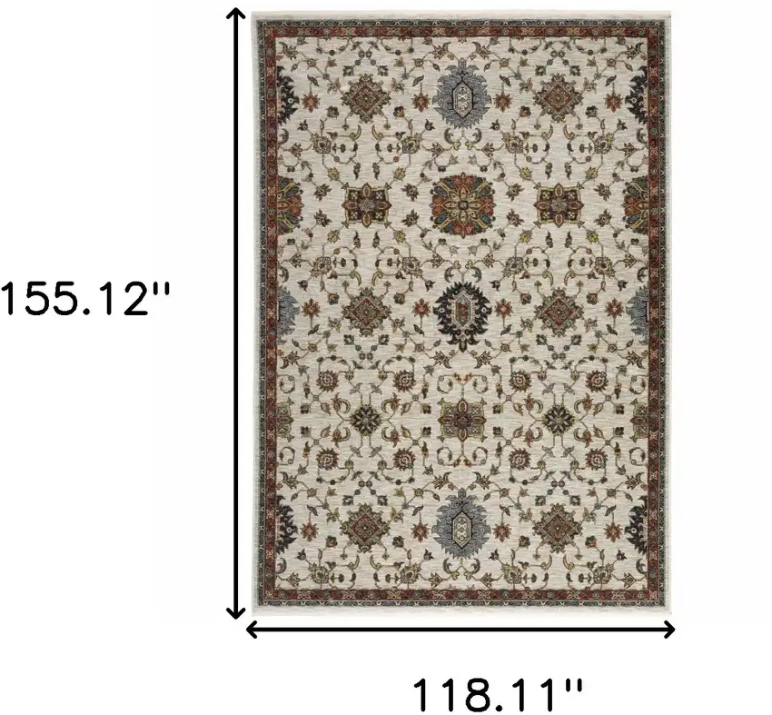 Beige Rust Red Blue Gold And Grey Oriental Power Loom Stain Resistant Area Rug With Fringe Photo 3