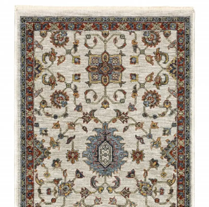 2' X 8' Beige Rust Red Blue Gold And Grey Oriental Power Loom Stain Resistant Runner Rug With Fringe Photo 7