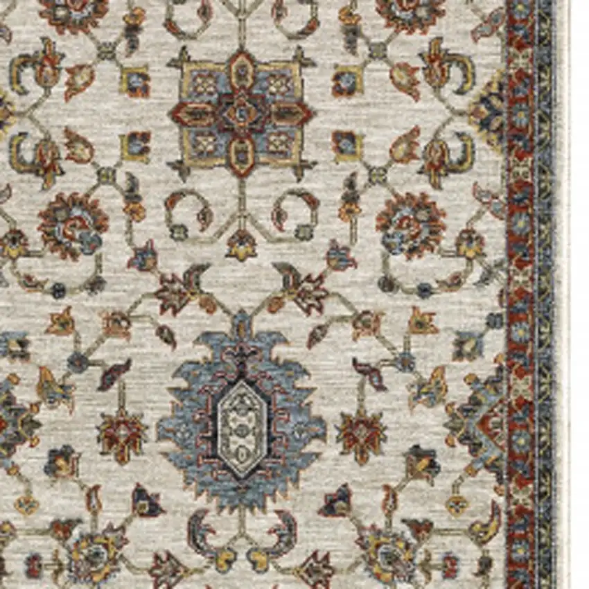 2' X 8' Beige Rust Red Blue Gold And Grey Oriental Power Loom Stain Resistant Runner Rug With Fringe Photo 6
