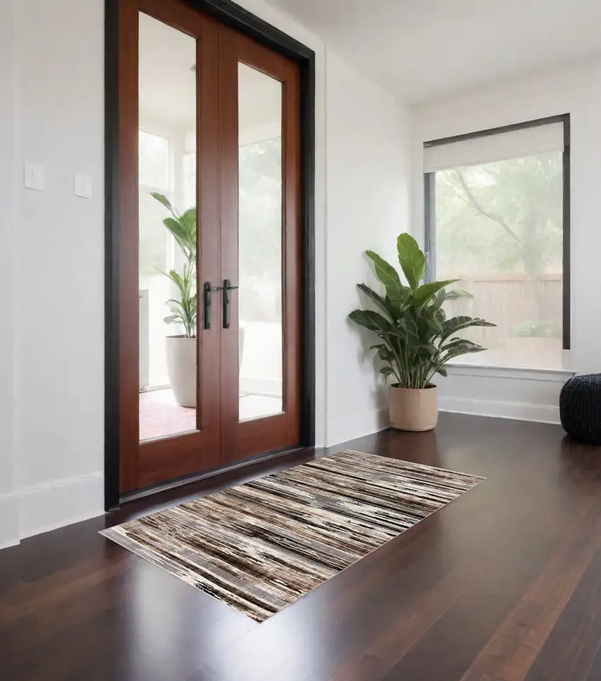 Beige Striped Dhurrie Area Rug Photo 1