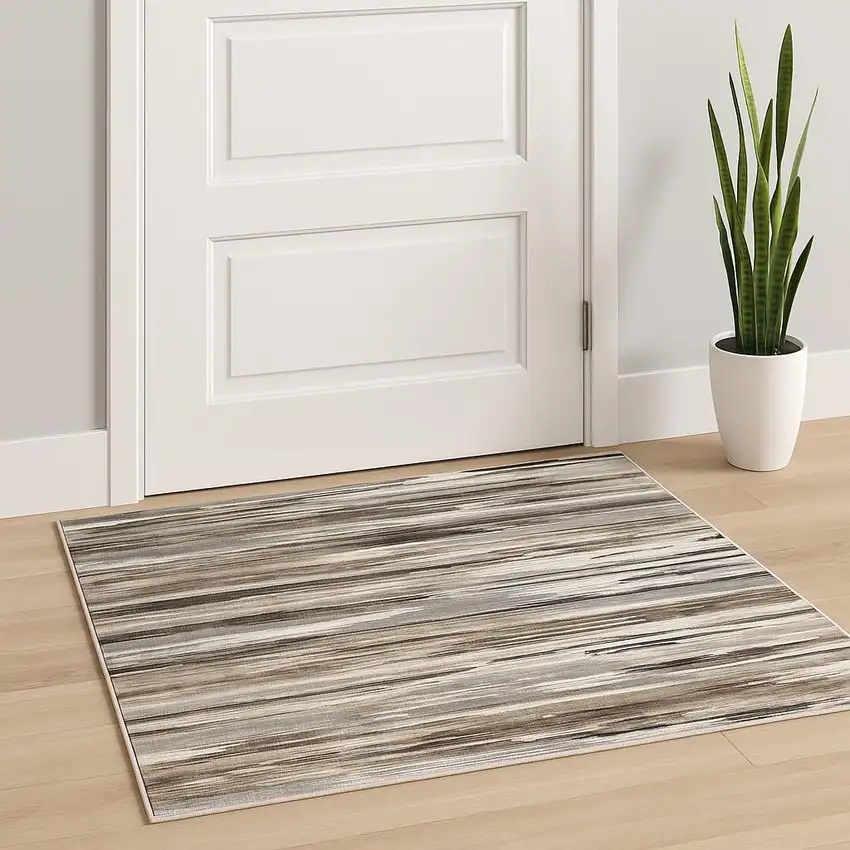 Beige Striped Dhurrie Area Rug Photo 1