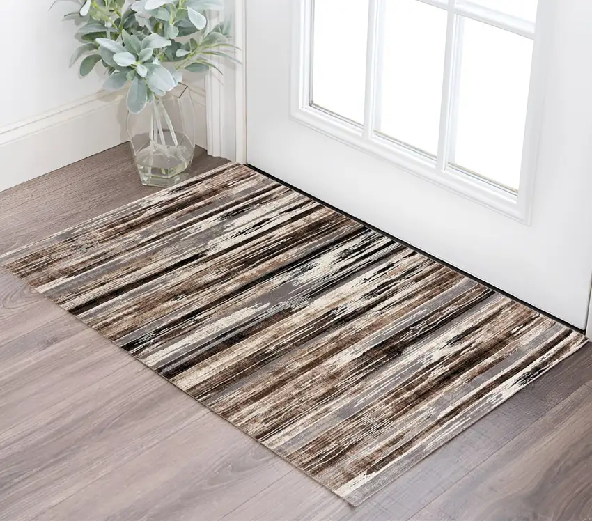 Beige Striped Dhurrie Area Rug Photo 1