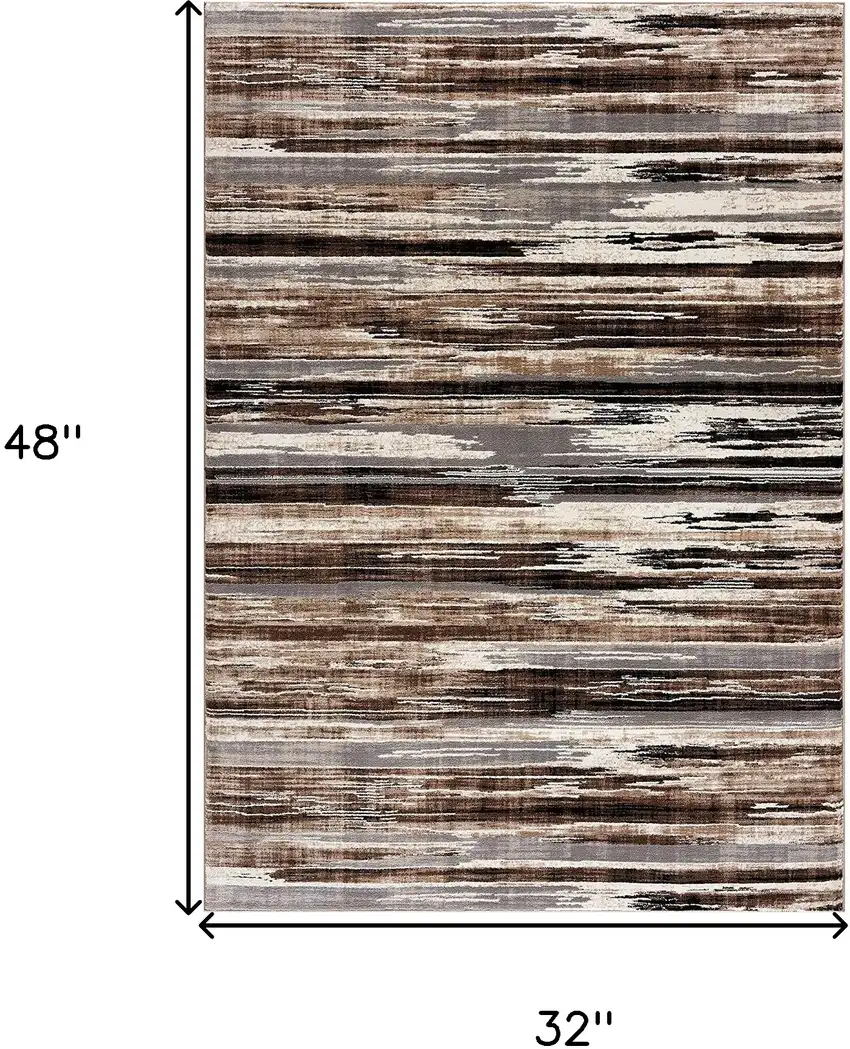 Beige Striped Power Loom Area Rug Photo 9